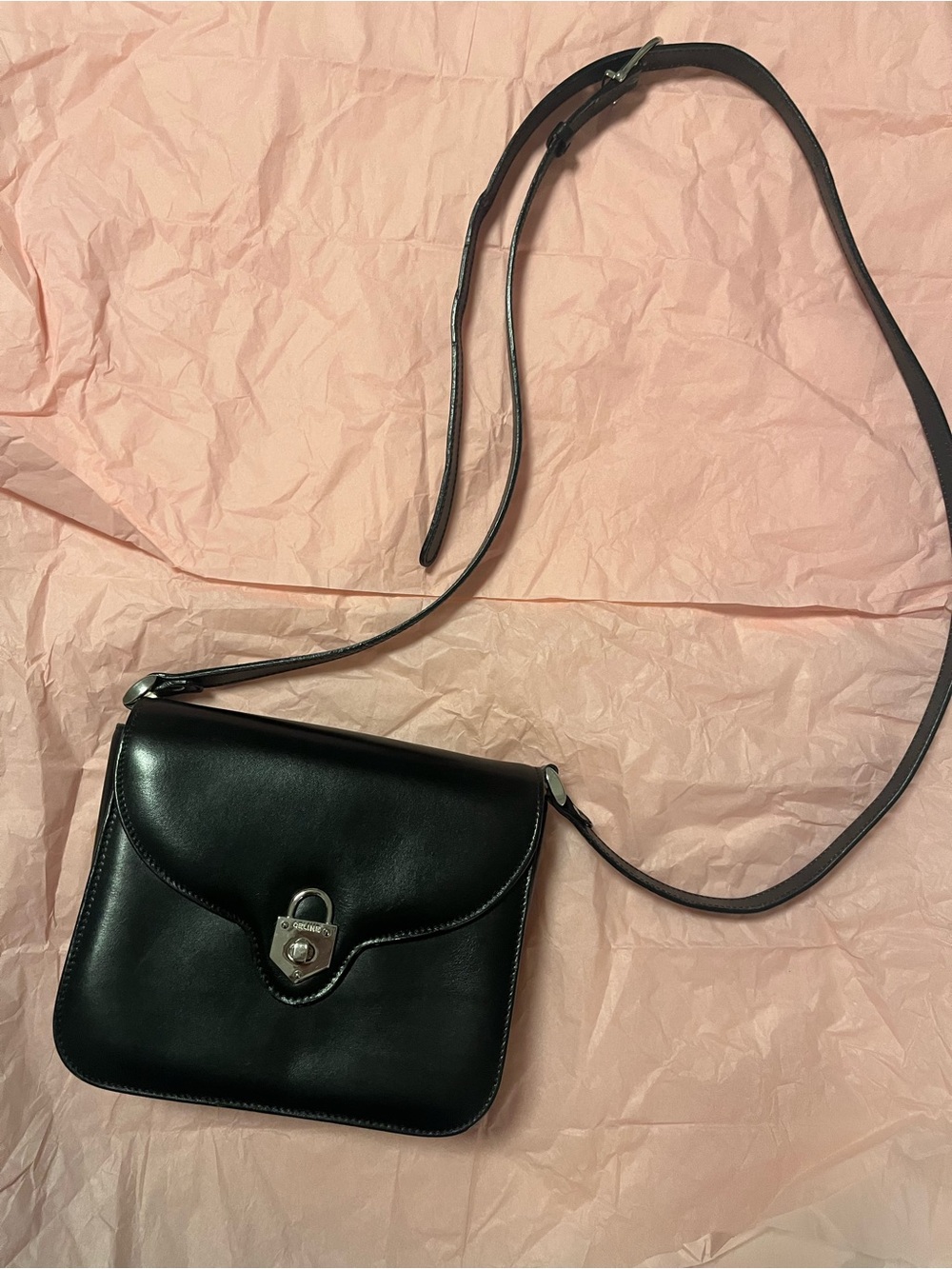 Celine Black Leather Crossbody with Silver Lock